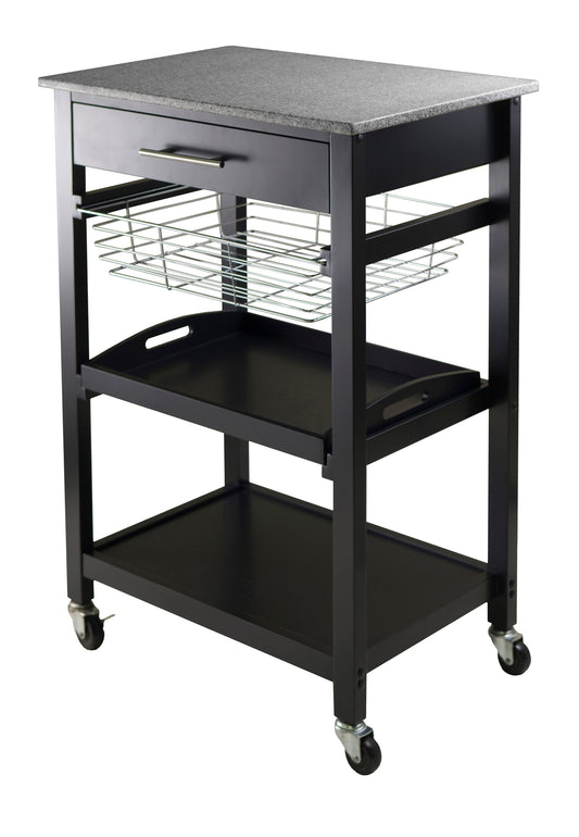 Julia Utility Kitchen Cart, Granite Top, Black