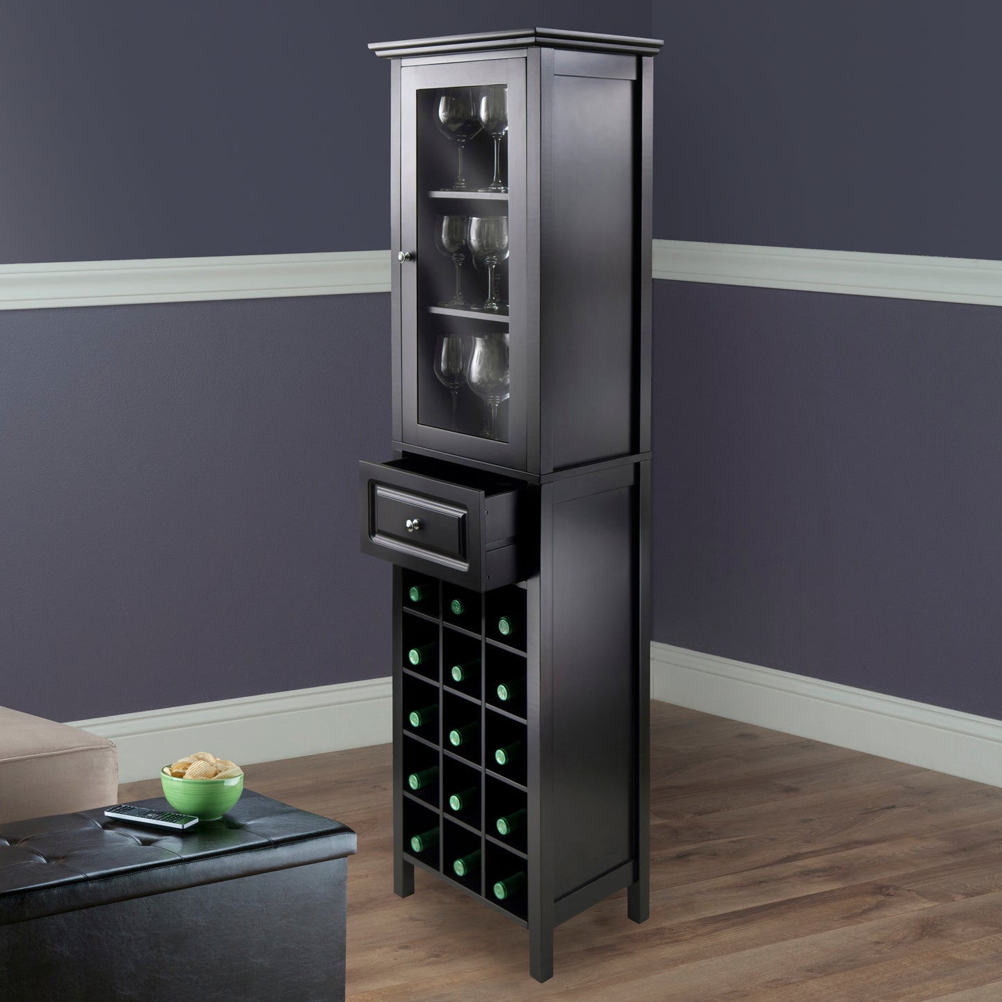 Burgundy Wine Display Tower, Black