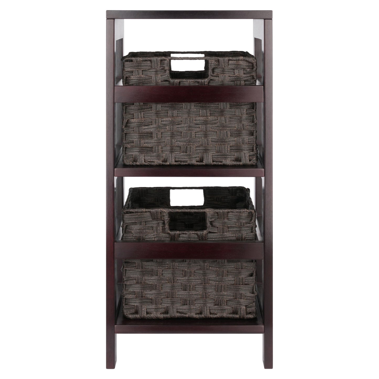Leo 3-Pc Storage Shelf with 2 Foldable Woven Baskets, Espresso and Chocolate