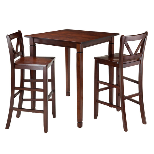 Kingsgate 3-Pc Dining Table with V-back Bar Stools, Walnut