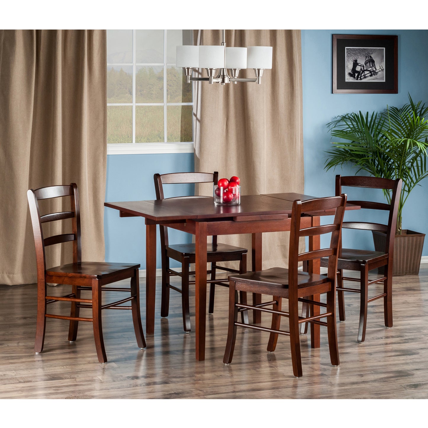 Pulman 5-Pc Extendable Table with Ladder-back Chairs, Walnut