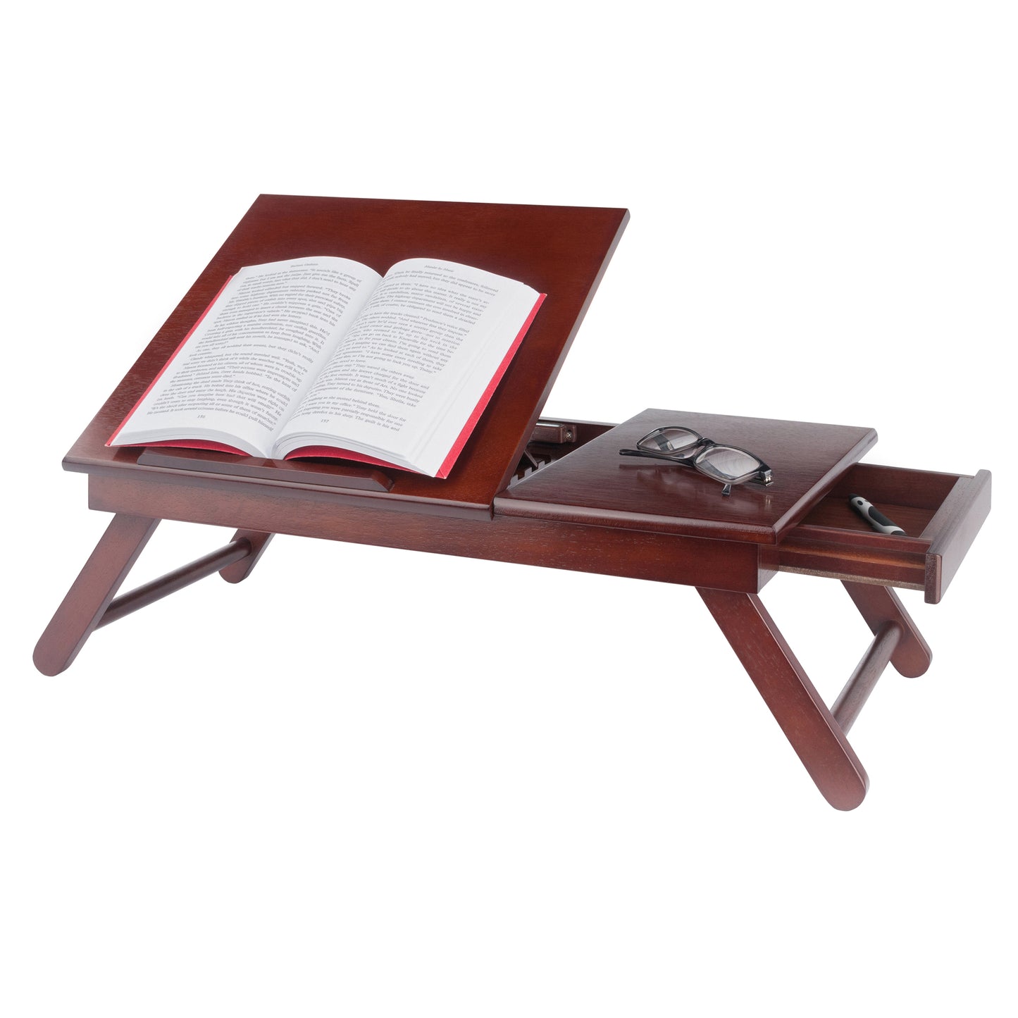 Alden Flip Top Desk, Tray with Drawer, Walnut